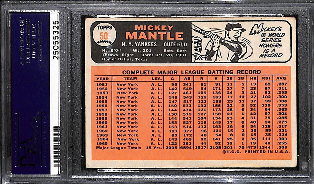 1966 Topps Mickey Mantle (#50) Graded PSA 3 (VG)