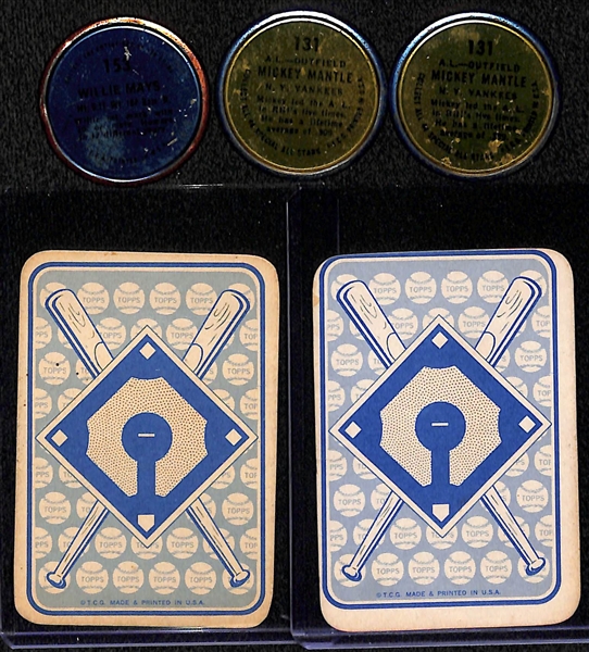Lot of Mantle/Mays/Aaron w/ (2) 1964 Topps Mantle Coins, 1964 Mays Coin, 1968 Mantle and Aaron Game Cards