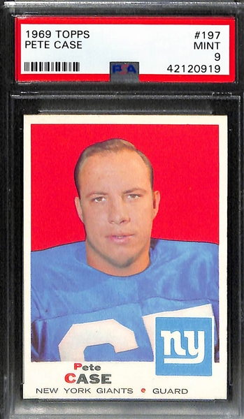 Lot of (2) PSA 9 Mint 1969 Football Cards - Dave Lloyd # 220 (Eagles) and Pete Case #197 (Giants)