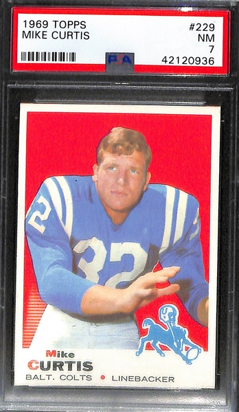 Lot of (3) Pack-Fresh PSA 7 (NM) 1969 Football Cards - Bart Starr #215 (Packers), Craig Morton #235 (Cowboys), M. Curtis #229 (Colts)