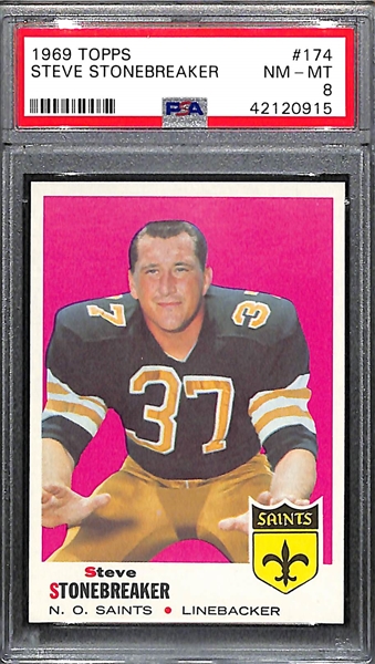 Lot of (5) Pack-Fresh PSA 8 (NM-MT) 1969 Cards w/ Mel Renfro, Woodeshick, Stonebreaker, Perreault, Case