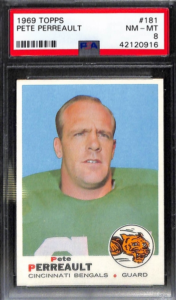 Lot of (5) Pack-Fresh PSA 8 (NM-MT) 1969 Cards w/ Mel Renfro, Woodeshick, Stonebreaker, Perreault, Case