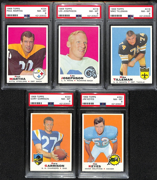 Lot of (5) Pack-Fresh PSA 8 (NM-MT) 1969 Cards w/ Paul Martha, Josephson, Tilleman, Garrison, Keyes