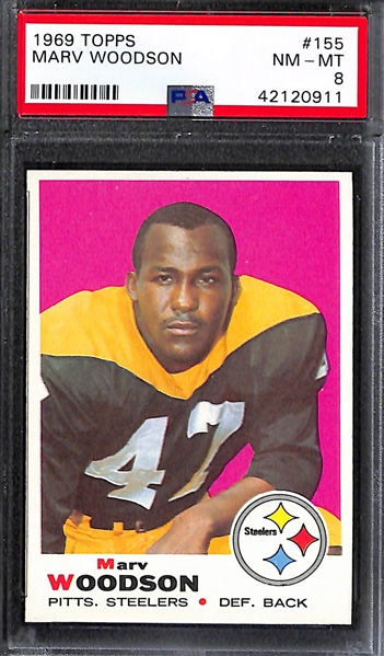 Lot of (5) Pack-Fresh PSA 8 (NM-MT) 1969 Cards w/ G. Cappelletti, Don Perkins, Woodson, Lothridge, J. Robinson.