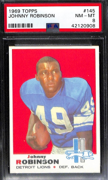 Lot of (5) Pack-Fresh PSA 8 (NM-MT) 1969 Cards w/ G. Cappelletti, Don Perkins, Woodson, Lothridge, J. Robinson.