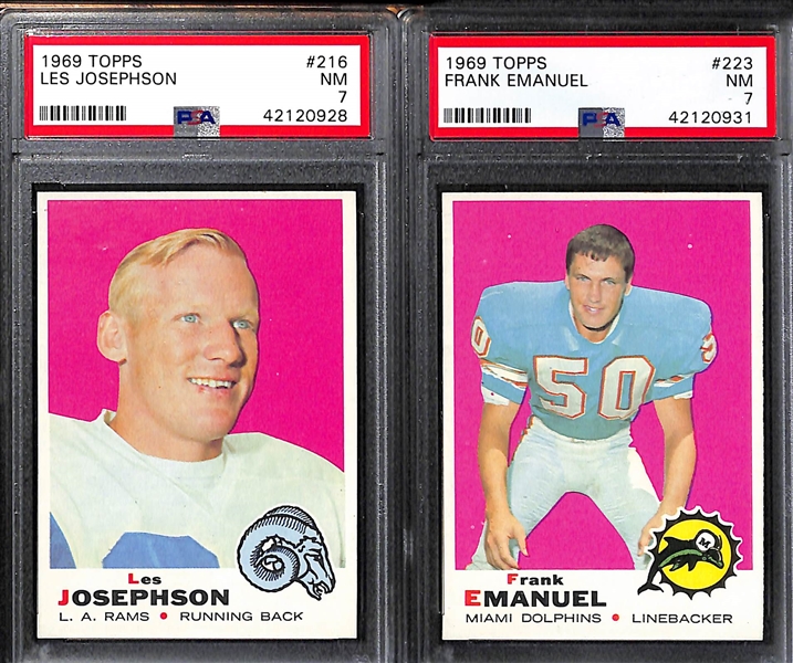 Lot of (7) Pack-Fresh PSA 7 (NM) 1969 Cards - Vogel, Josephson, Emanuel, W. Johnson, B. Martin, Woodson, Buncom.