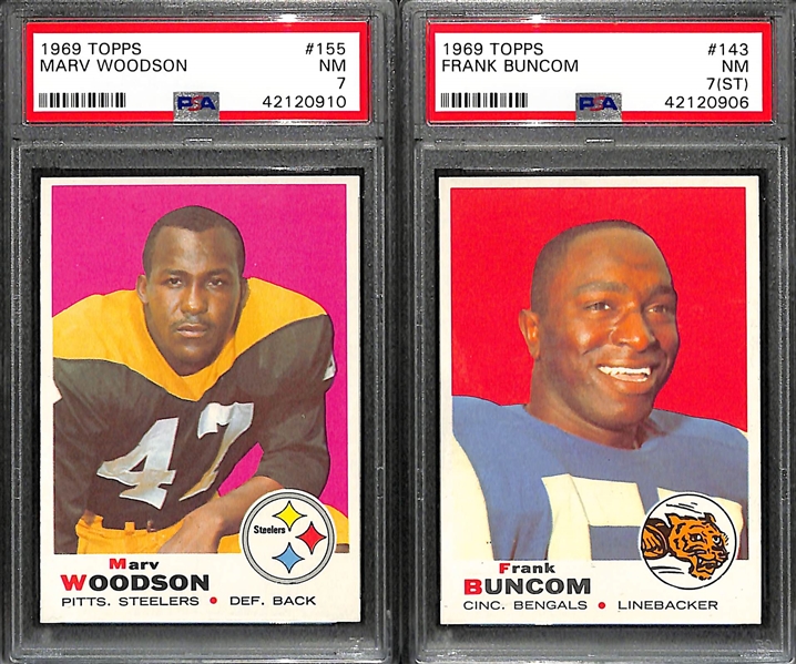 Lot of (7) Pack-Fresh PSA 7 (NM) 1969 Cards - Vogel, Josephson, Emanuel, W. Johnson, B. Martin, Woodson, Buncom.