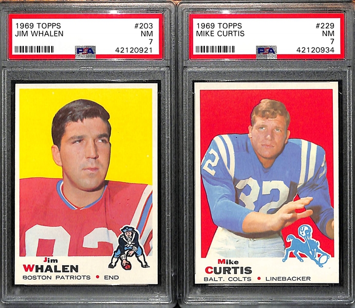 Lot of (7) Pack-Fresh PSA 7 (NM) 1969 Cards - W. Wood, Whalen, (2) M. Curtis, Garron, Stonebreaker, Josephson
