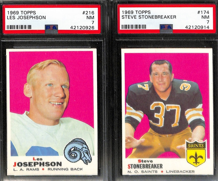 Lot of (7) Pack-Fresh PSA 7 (NM) 1969 Cards - W. Wood, Whalen, (2) M. Curtis, Garron, Stonebreaker, Josephson