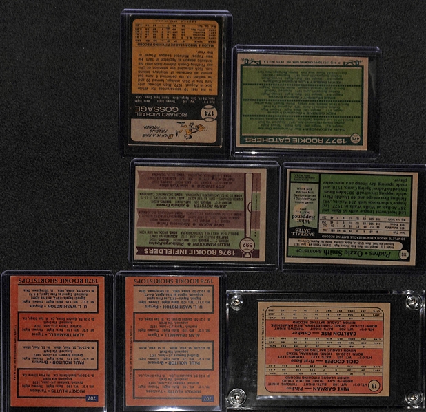 Lot of (7) 1970s Baseball Rookies - Fisk, Gossage, Ozzie Smith, (2) Molitor/Trammel), Randolph, Murphy