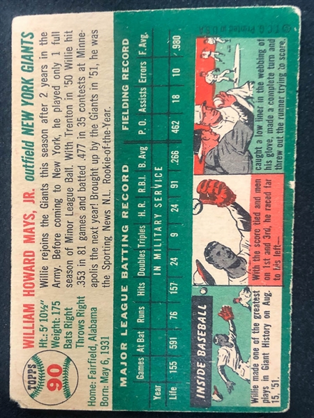 1954 Topps Willie Mays #90 Baseball Card