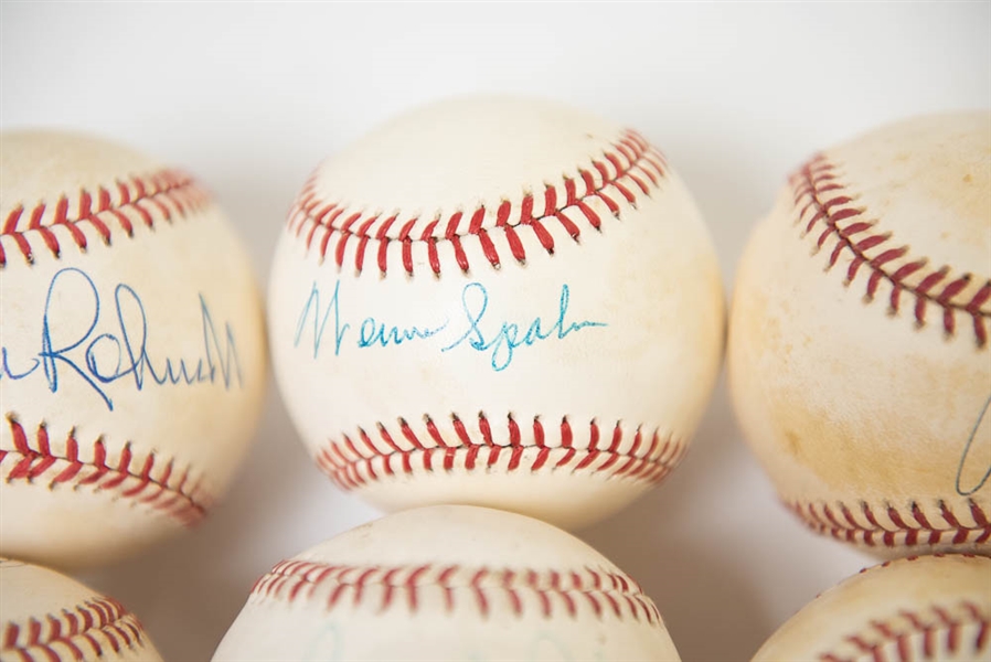 Lot Of 6 HOF & Stars Signed Baseballs w. Warren Spahn