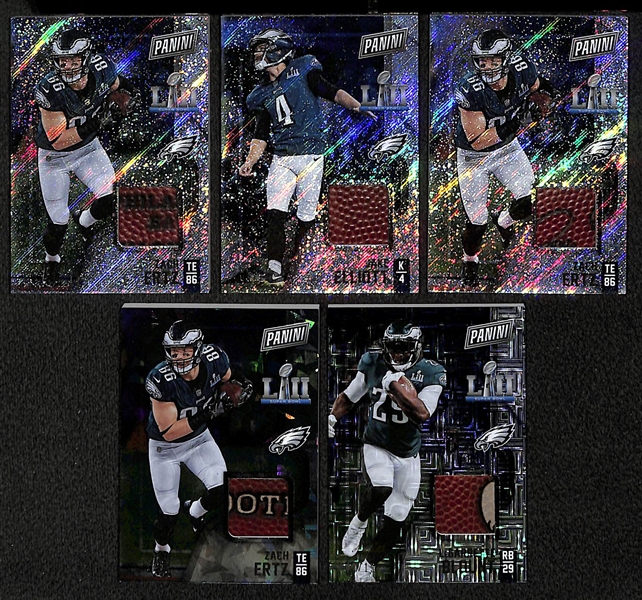 Lot of (5) 2018 Panini Black Friday Eagles Super Bowl Game Used Football Relic Cards