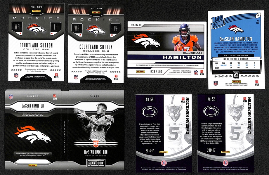 Courtland Sutton & DaeSean Hamilton Autograph & Rookie Card Lot w. 1/1