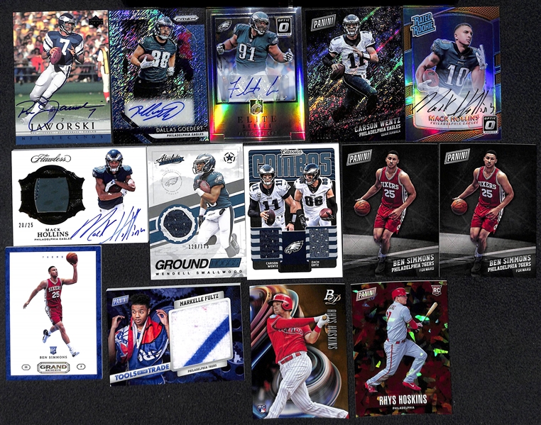 Lot of 118 Phillies/76ers/Eagles Autograph & Rookie Cards w. Ben Simmons