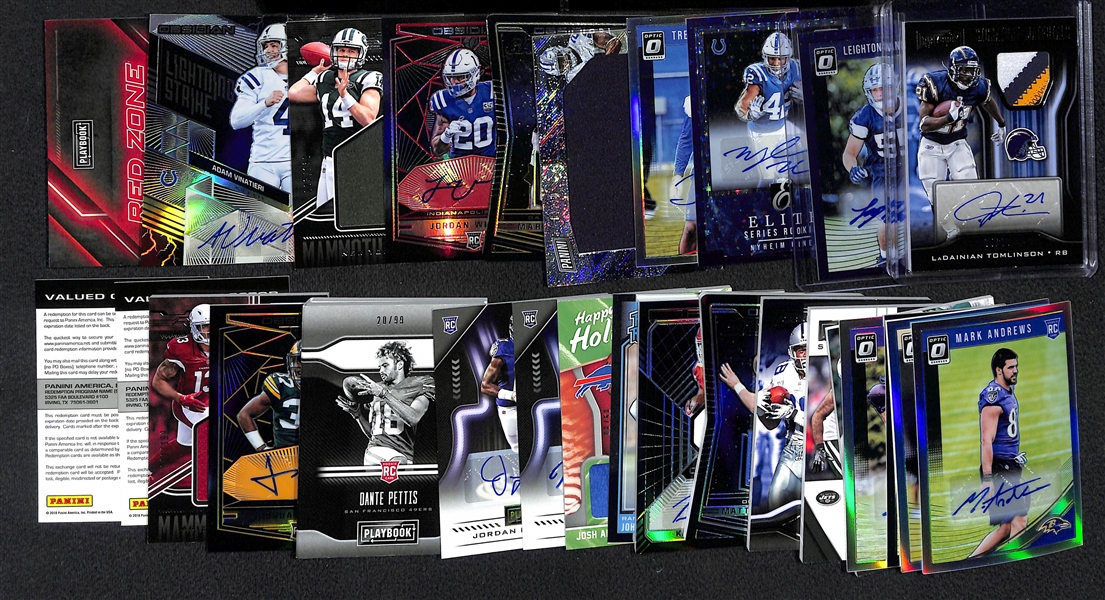 Lot of 28 Football Autograph & Relic Cards w. LaDainian Tomlinson & Vander Esch