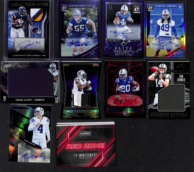 Lot of 28 Football Autograph & Relic Cards w. LaDainian Tomlinson & Vander Esch