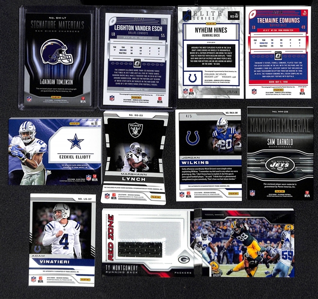 Lot of 28 Football Autograph & Relic Cards w. LaDainian Tomlinson & Vander Esch