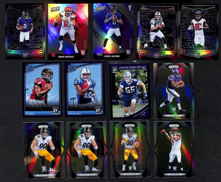 Lot of 155 Football Refractor/Numbered/Rookie Cards w. Mayfield & Jackson