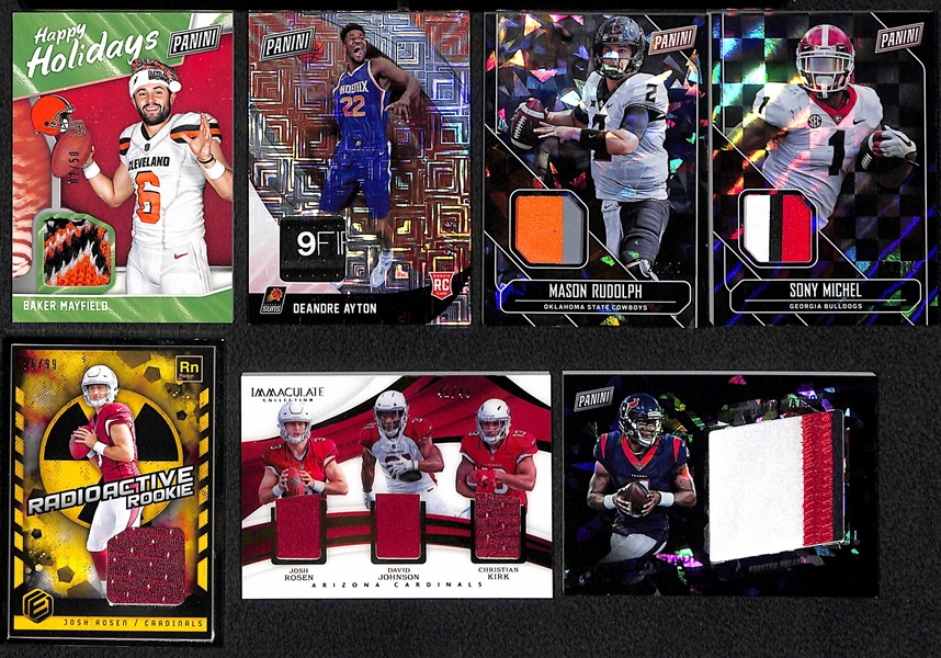 Lot of 28 Football & Basketball Relic Cards w. Mayfield & Ayton