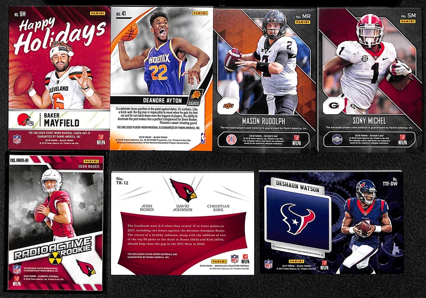 Lot of 28 Football & Basketball Relic Cards w. Mayfield & Ayton