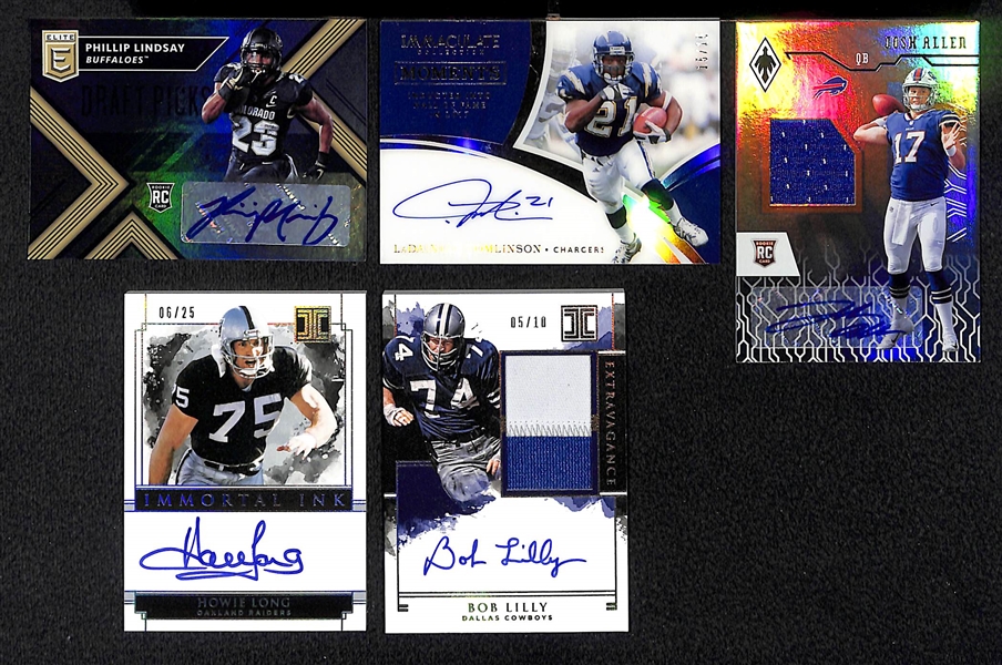 Lot of 5 Football Autograph Cards w. Phillip Lindsay & LaDainian Tomlinson