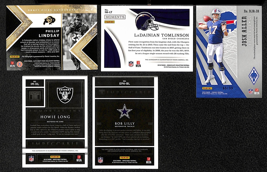 Lot of 5 Football Autograph Cards w. Phillip Lindsay & LaDainian Tomlinson