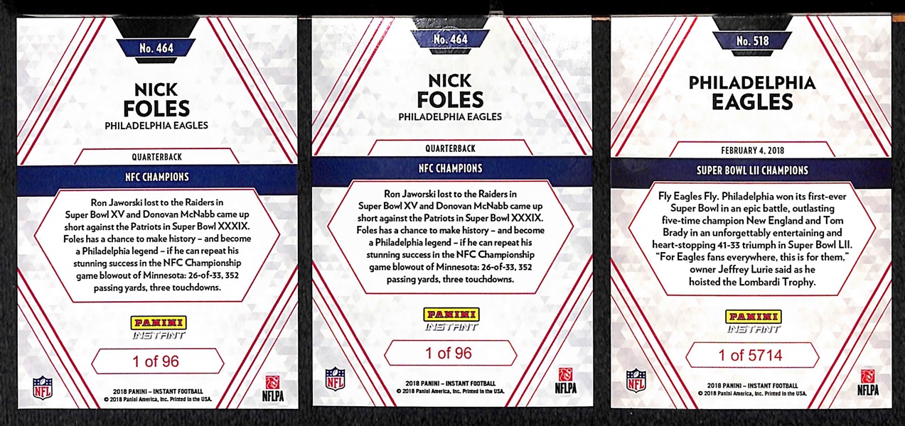 Lot of 8 Panini Instant Eagles Super Bowl & NFC Champions Card Sets