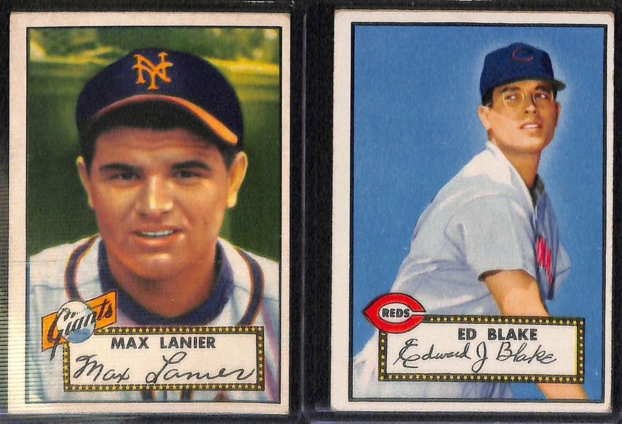 Lot of (6) 1952 Topps Baseball Cards w/ Antonelli, Valo, Strickland, Hiller, Lanier, Blake