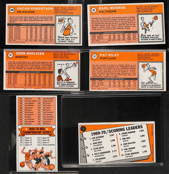 (6) 1970-71 Topps Basketball Cards - Robertson, Monroe, Havlicek, Riley, Checklist 2, Scoring Leaders (#1)