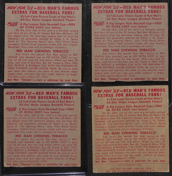 Lot of 4 1953 Redman Tobacco Card w. Yogi Berra