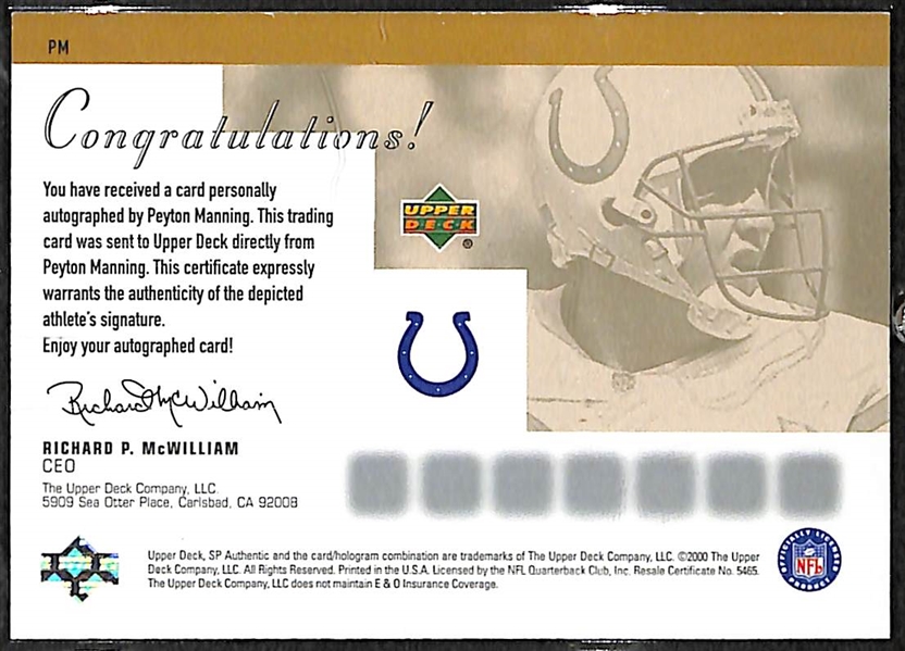 2000 SP Authentic Peyton Manning Autograph Card