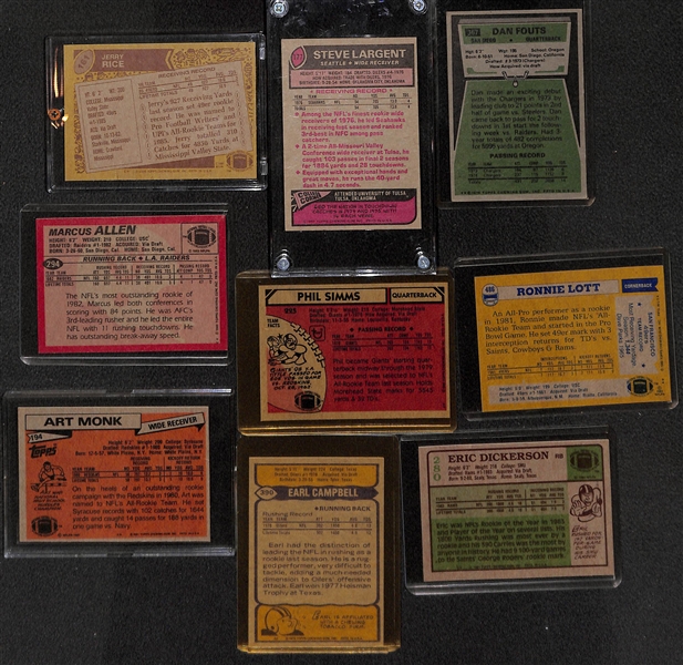 Lot of 9 Football HOF Rookie Cards w. Rice/Largent/Fouts