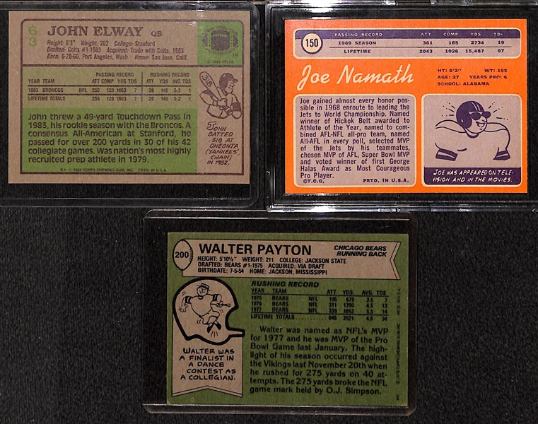 Lot of 15 Football Rookies & Star Cards w. Elway Rookie & Walter Payton's