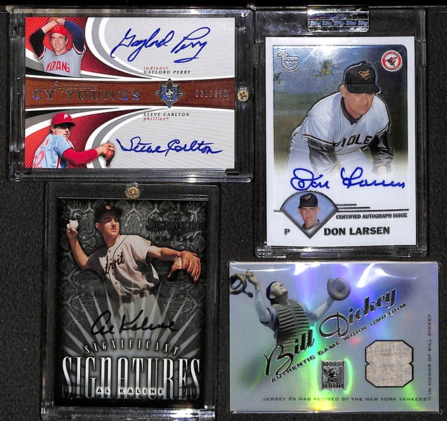 Lot of 4 Baseball Autograph & Relic Cards w. Carlton & Larsen