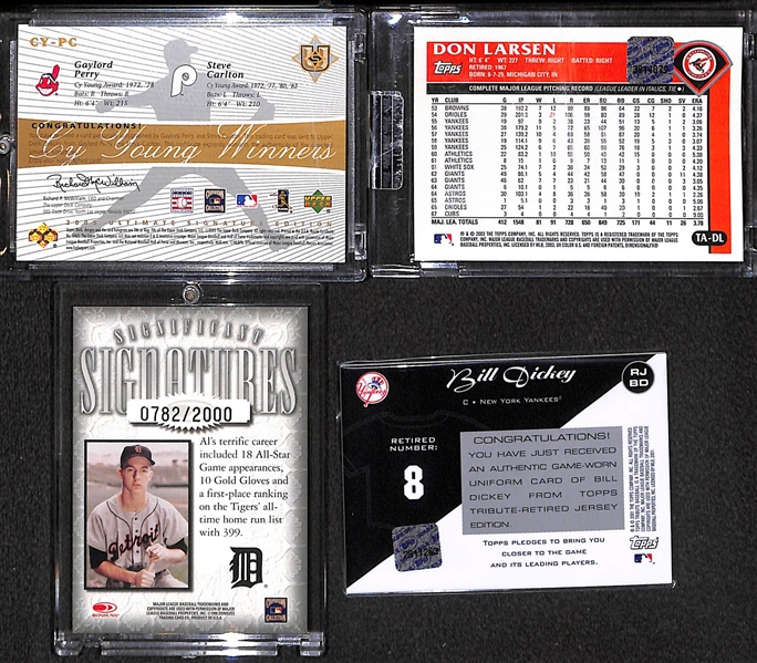Lot of 4 Baseball Autograph & Relic Cards w. Carlton & Larsen