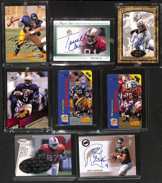 Lot of 8 Football Autograph Cards w. Tony Gonzalez & Terrell Owens