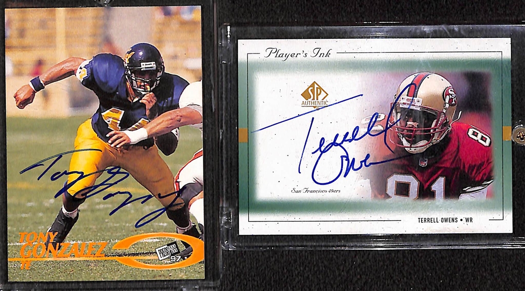 Lot of 8 Football Autograph Cards w. Tony Gonzalez & Terrell Owens