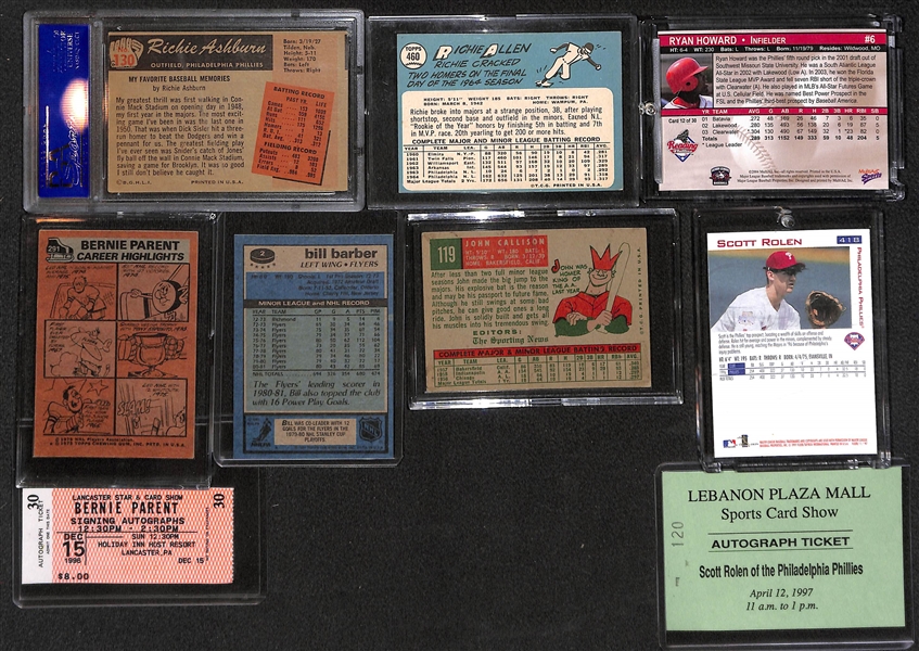 Lot of 7 Philadelphia Teams Signed Cards w. Ashburn & Allen
