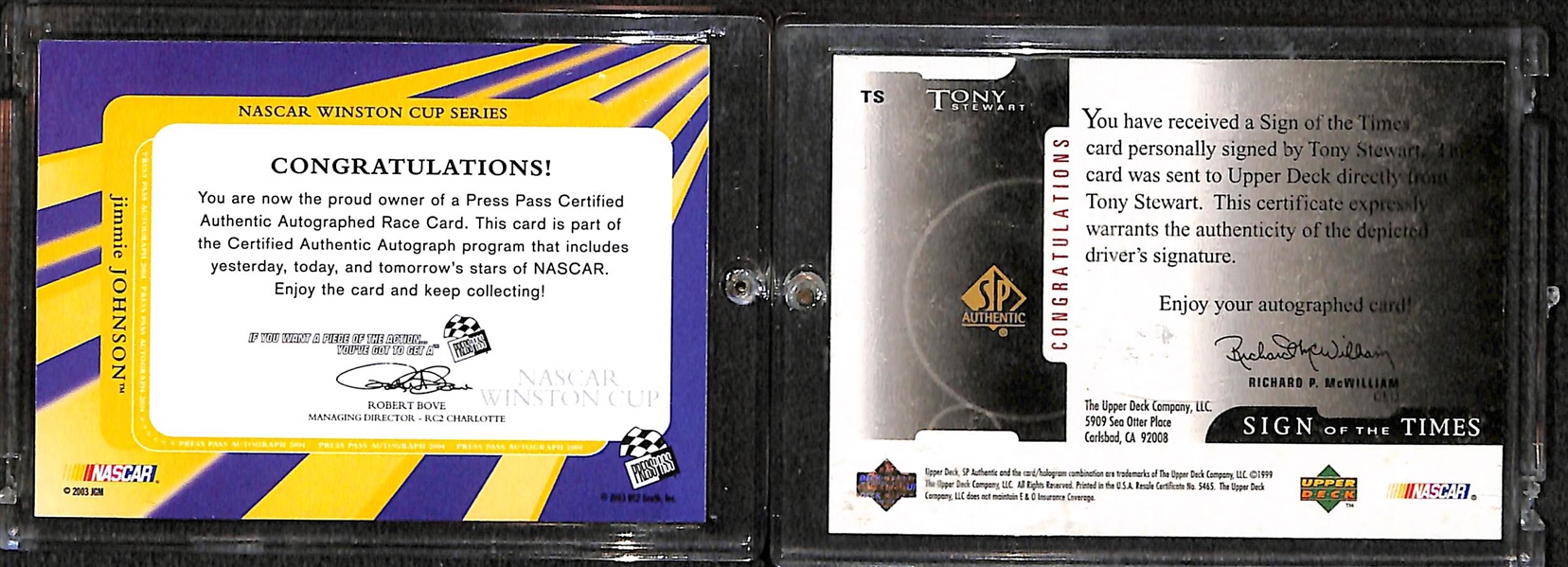 Jimmy Johnson & Tony Stewart Autograph Cards 