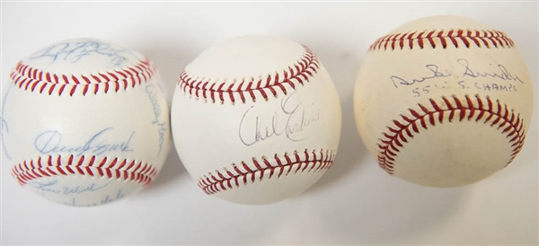 Lot of 3 Dodgers Signed Baseballs w. Snider & Erskine (Steiner COA)