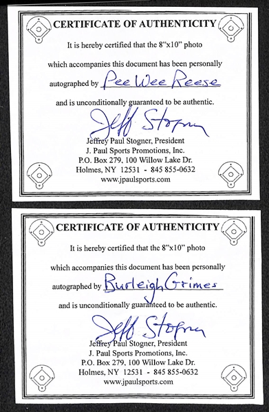 Pee Wee Reese & Burleigh Grimes Signed 8x10 Photos