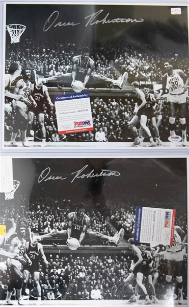 Lot of 2 Oscar Robertson Signed 11x14 Photos - PSA