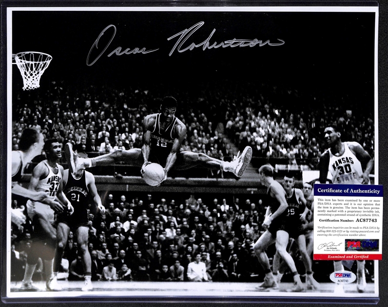 Lot of 2 Oscar Robertson Signed 11x14 Photos - PSA