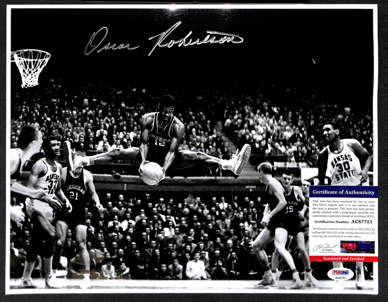 Lot of 2 Oscar Robertson Signed 11x14 Photos - PSA