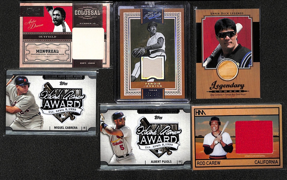 Lot of 22 Baseball Relic Cards w. Andre Dawson & Rod Carew