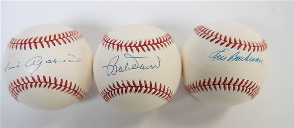 Lot of 3 Red Sox Signed Baseballs w. Aparicio & Boudreau