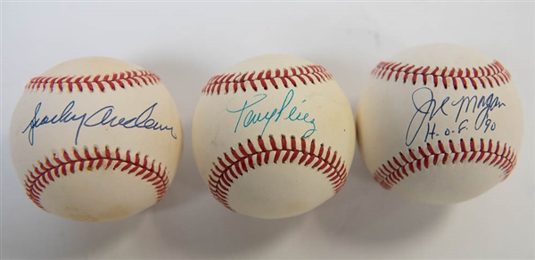 Lot of 3 Reds Signed Baseballs w. Anderson & Morgan
