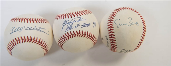 Lot of 3 Cubs Signed Baseballs w. Banks & Williams