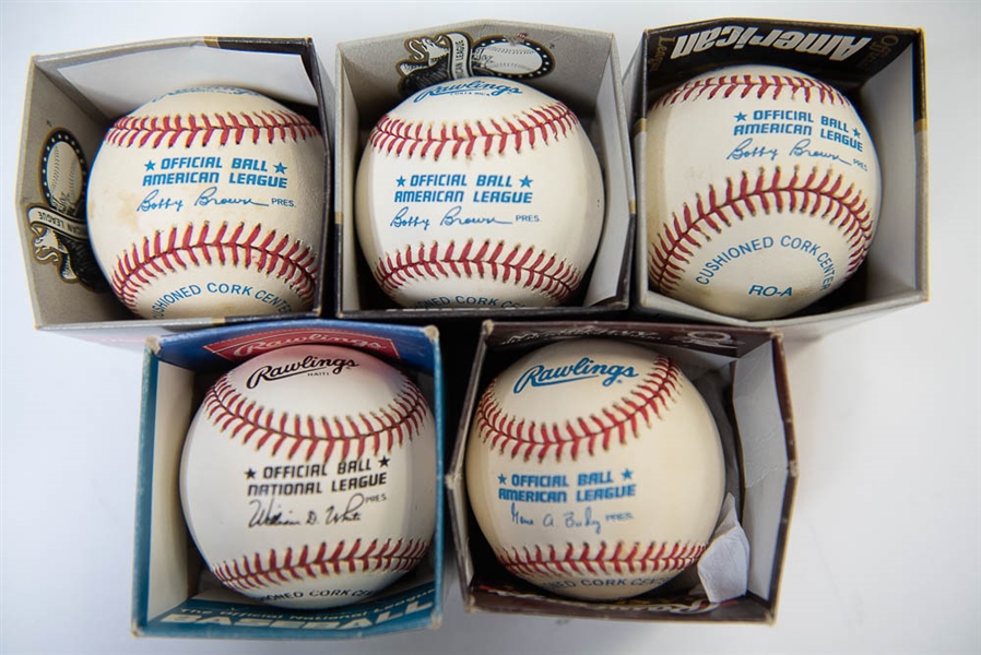Lot Of 5 American & National League Baseballs